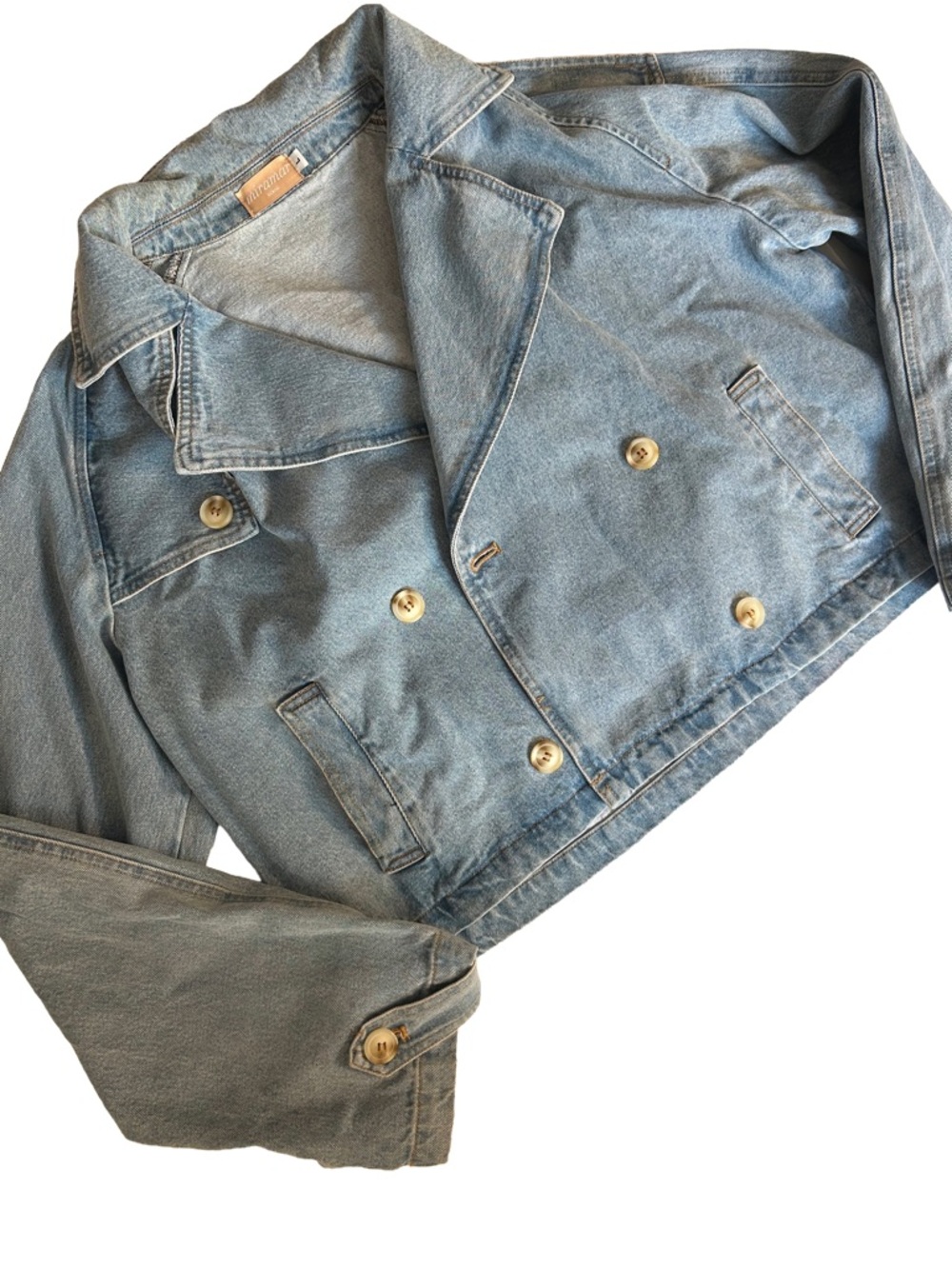 Cropped Denim Military Double Breasted Trench Jacket Utility Large